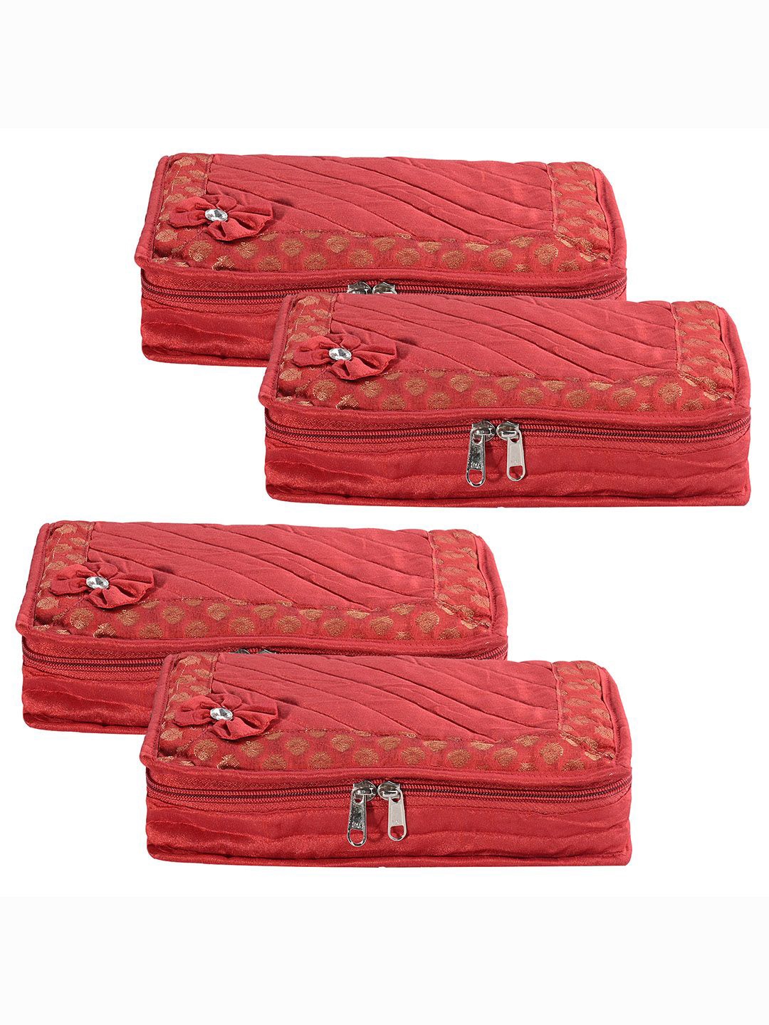 

Kuber Industries Red 4 Pieces Embroidered Jewellery Organisers