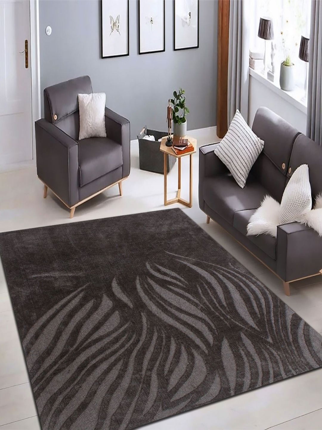 

MULTITEX Grey Floral Anti-Skid Carpet