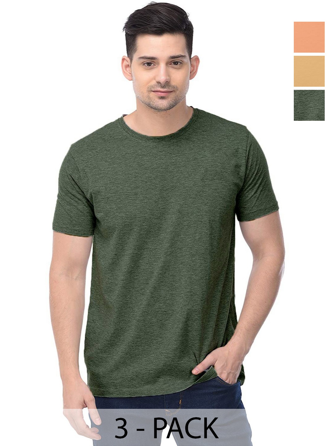 

COLOR CAPITAL Unisex Pack Of 3 Solid Round Neck Cotton T-shirts, Na