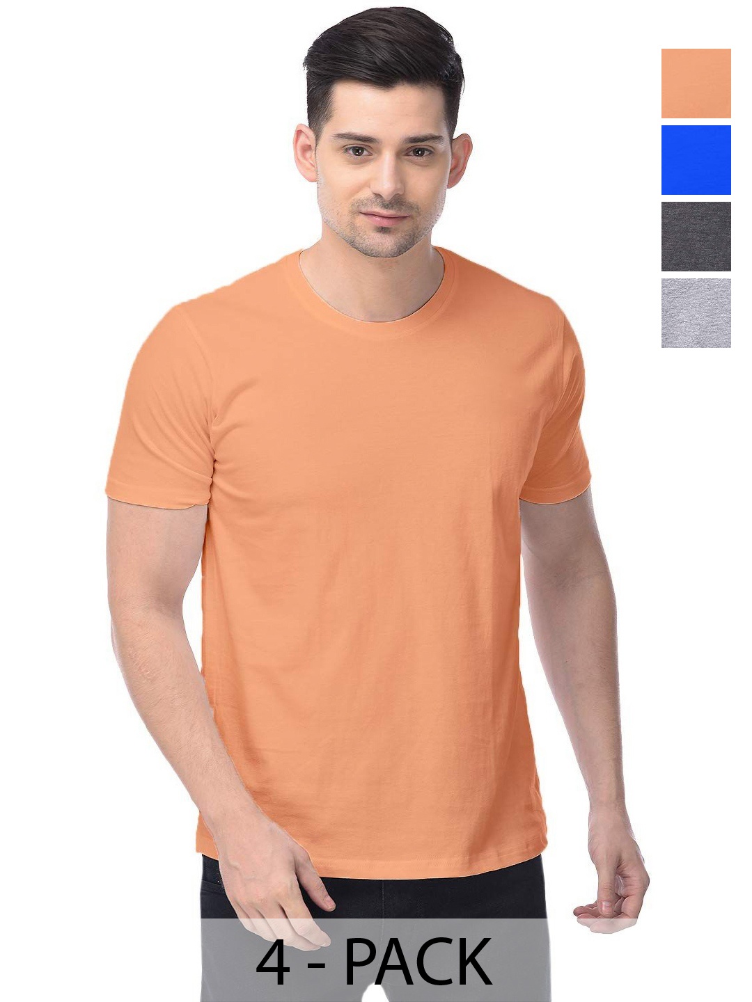 

COLOR CAPITAL Unisex Pack Of 4 Solid Round Neck Cotton T-shirts, Grey