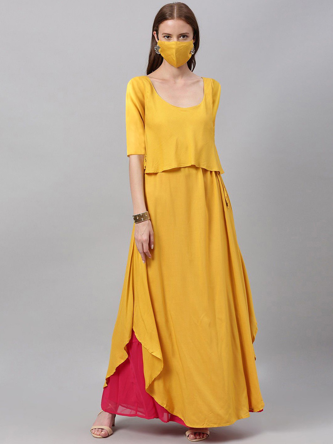 

Ethnovog Round Neck Anarkali Kurta, Yellow
