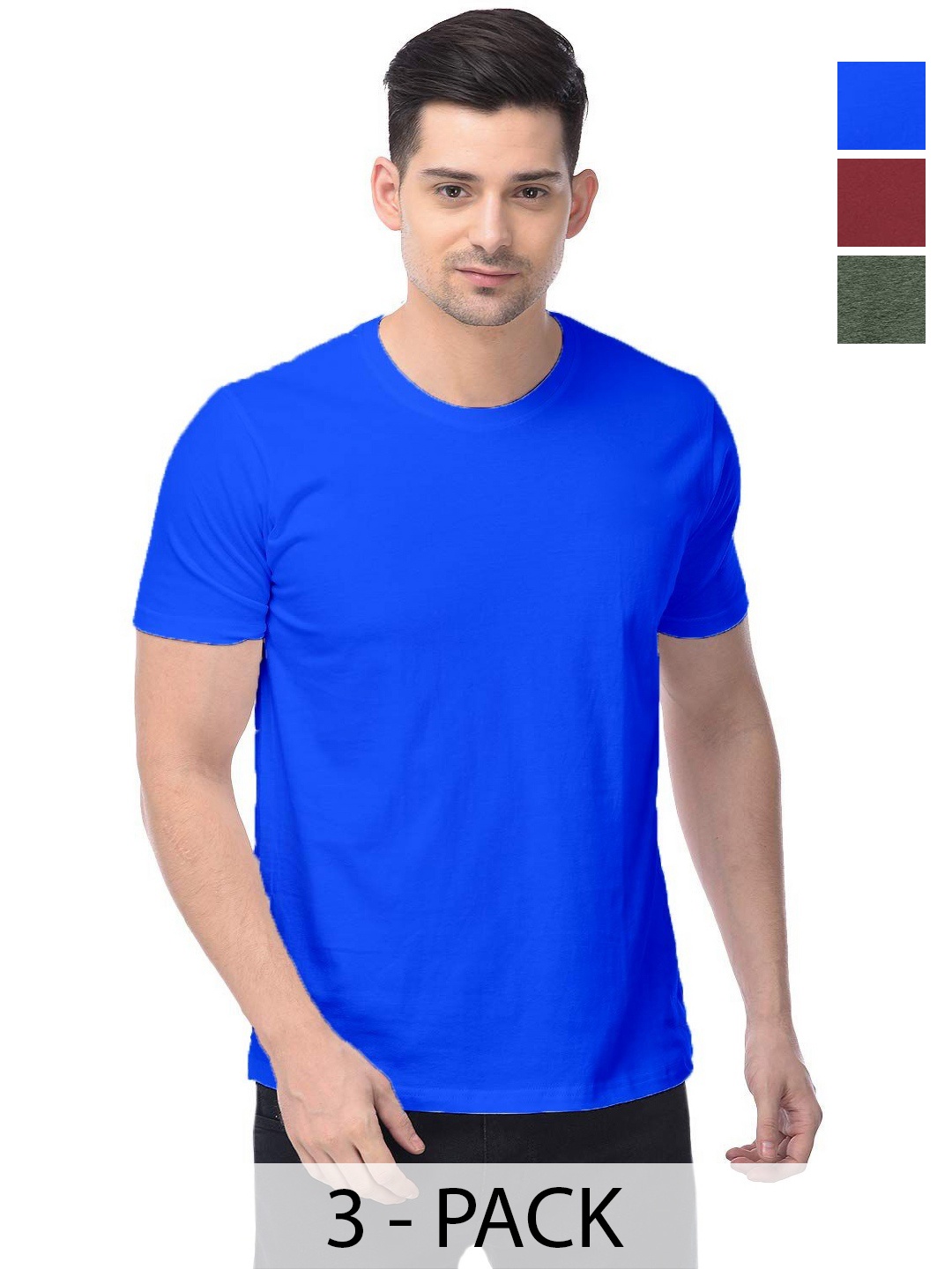 

COLOR CAPITAL Unisex Pack Of 3 Solid Round Neck Cotton T-shirts, Na