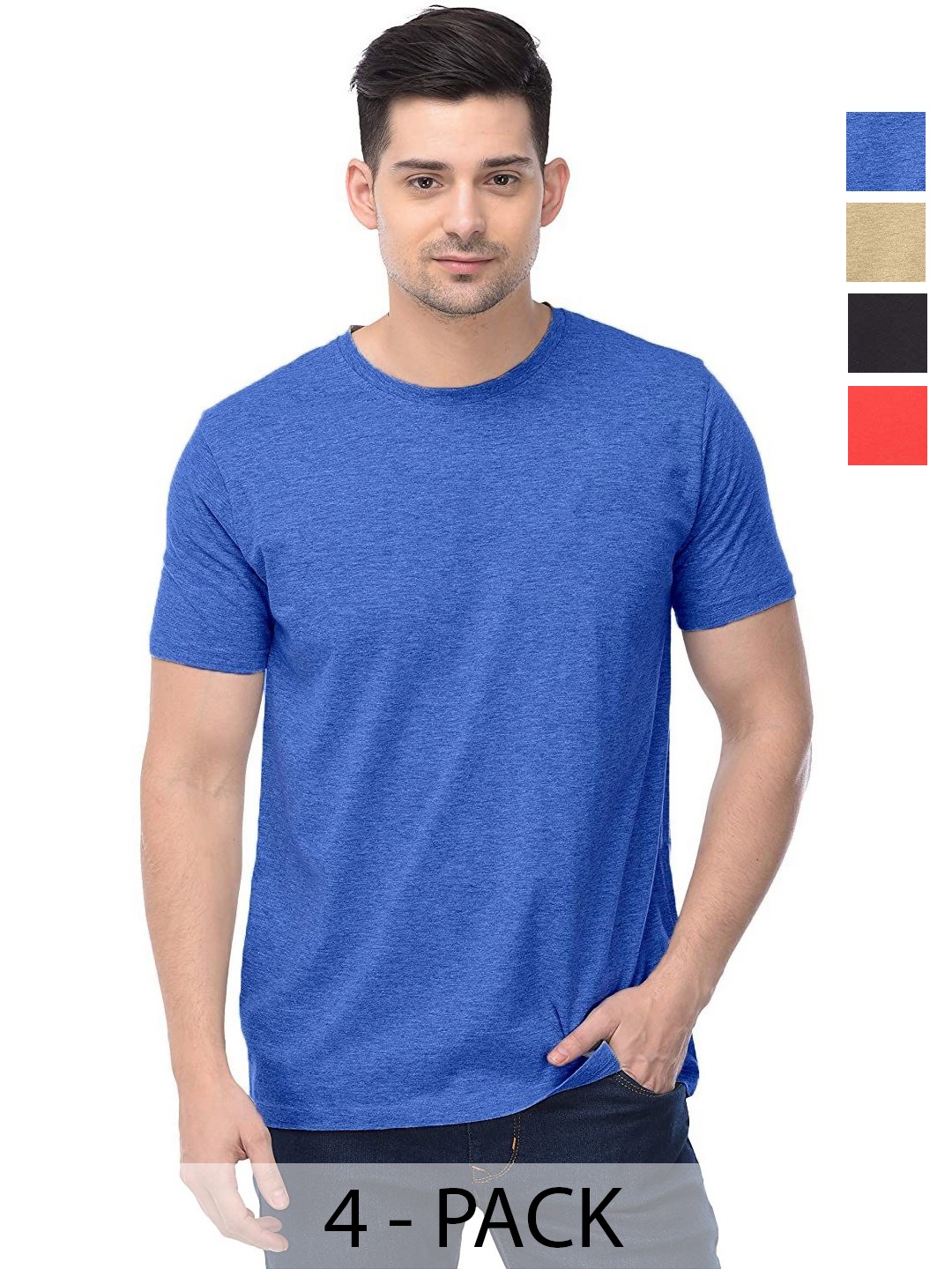 

COLOR CAPITAL Unisex Pack Of 4 Solid Round Neck Cotton T-shirts, Na