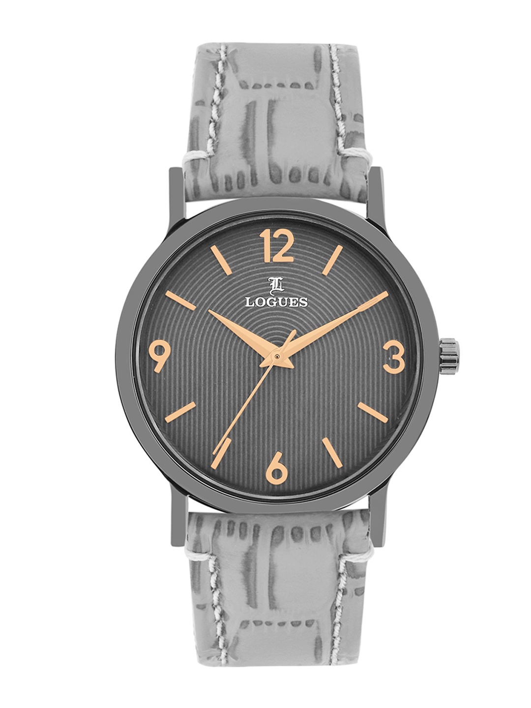 

L LOGUES Men Brass Dial & Leather Bracelet Style Straps Analogue Watch G E-851 QL-27, Grey
