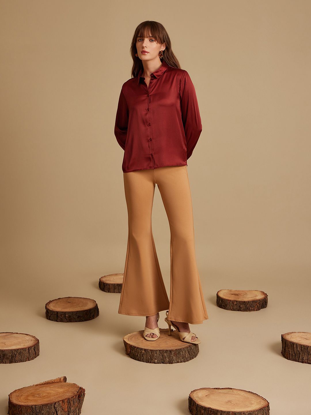

Kazo Women Standard Spread Collar Solid Formal Shirt, Rust