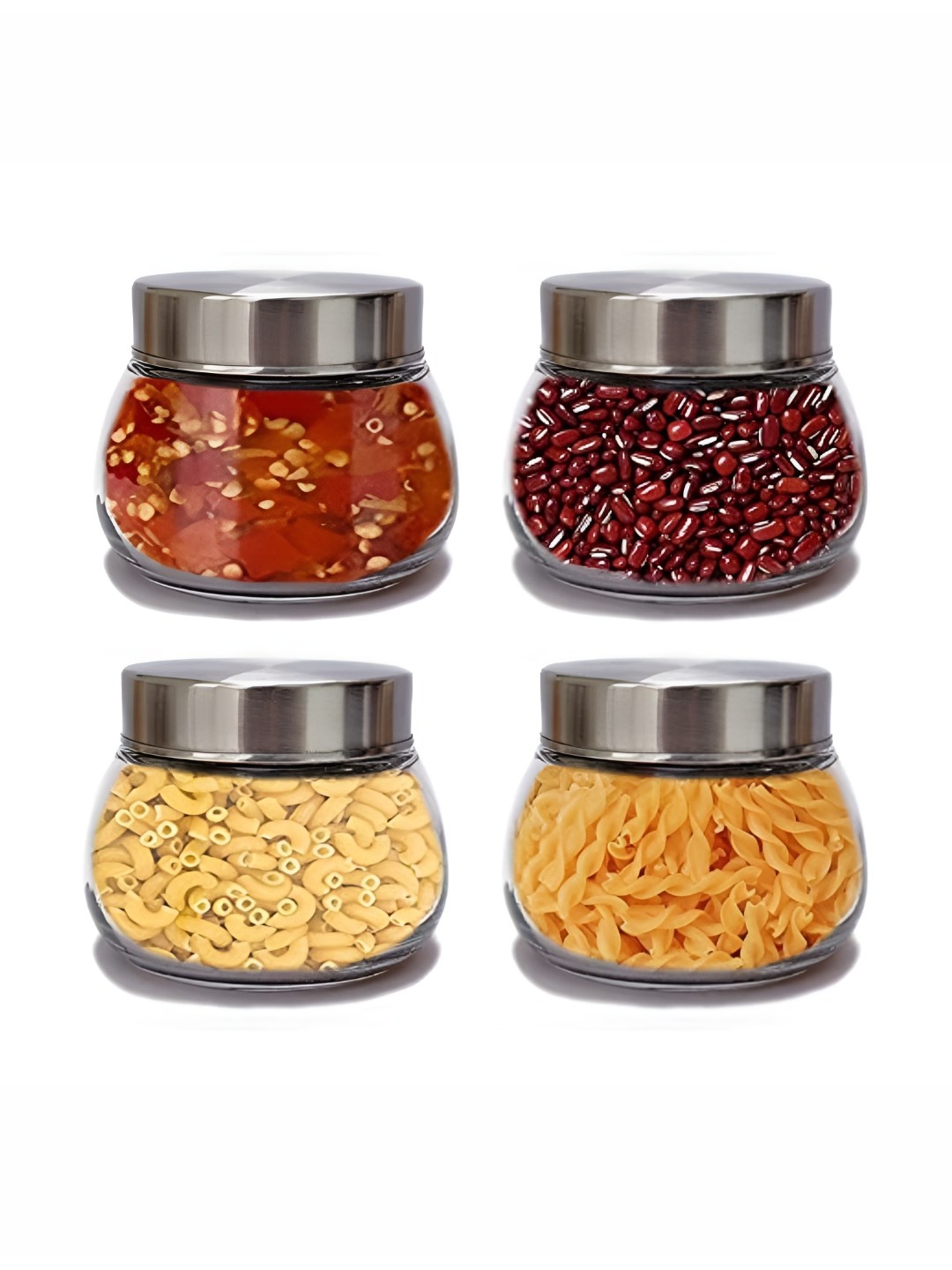 

CROCO JAR SilverToned 4 Pieces Oval Transparent Storage Glass Jars 300 ml, Silver