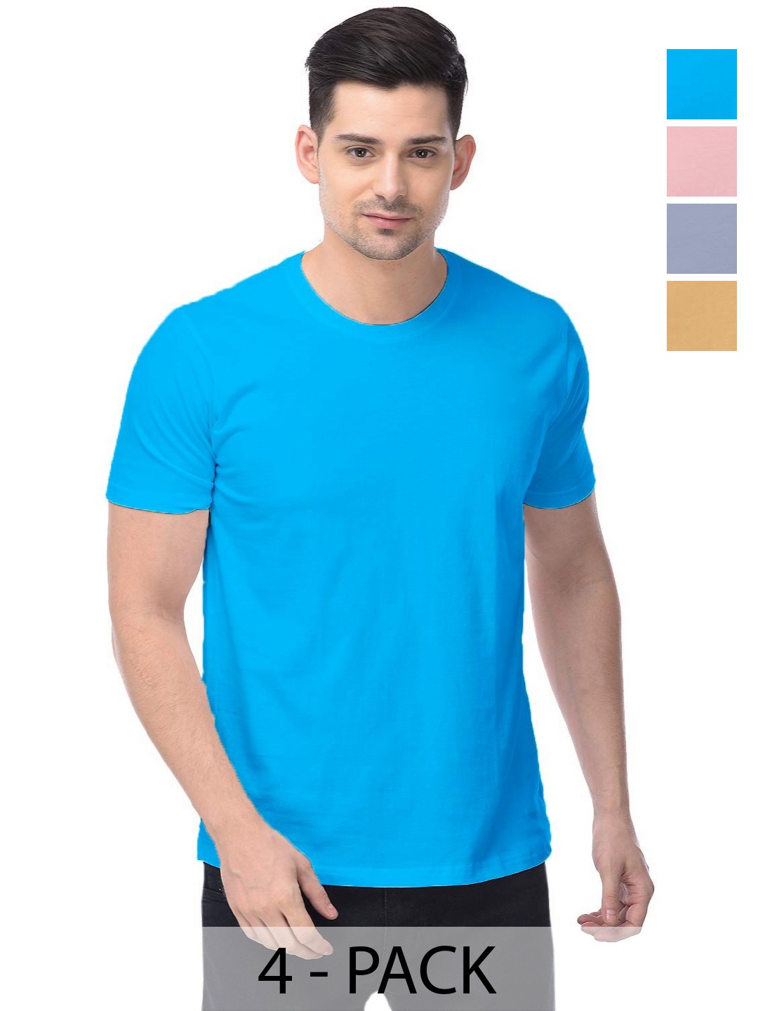 

COLOR CAPITAL Unisex Pack Of 4 Solid Round Neck Cotton T-shirts, Na