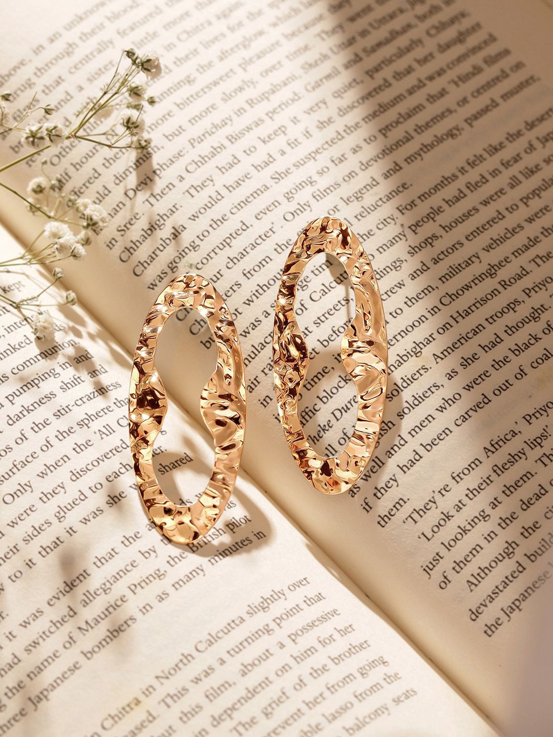 

Priyaasi Gold-Plated Hammered Oval Drop Earrings