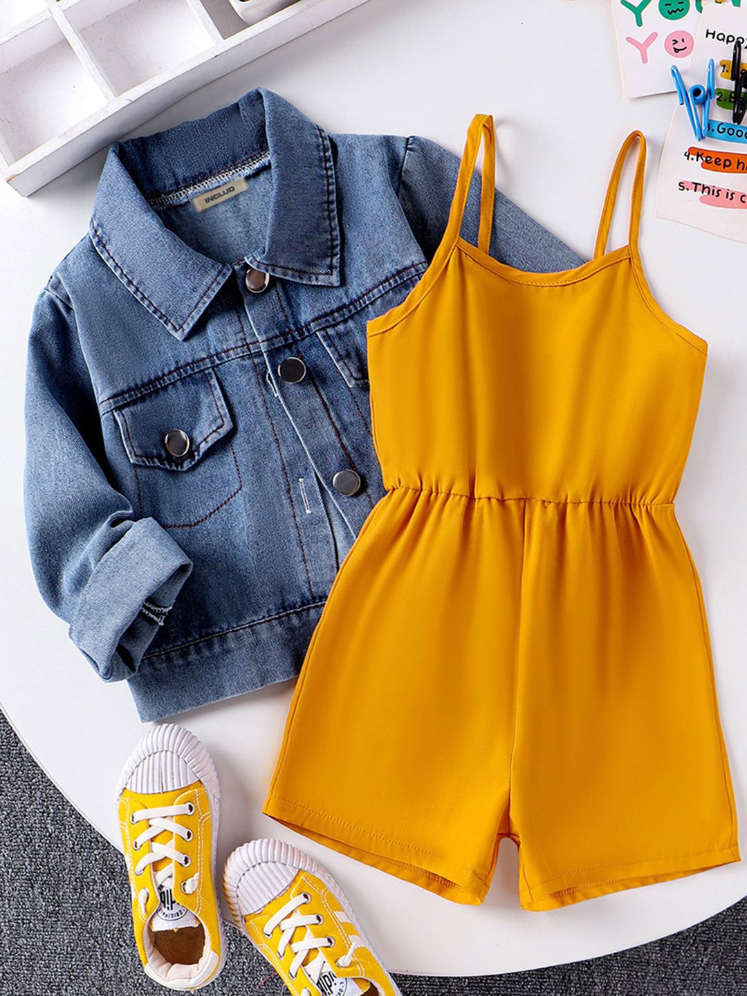 

INCLUD Girls Basic Jumpsuit, Yellow