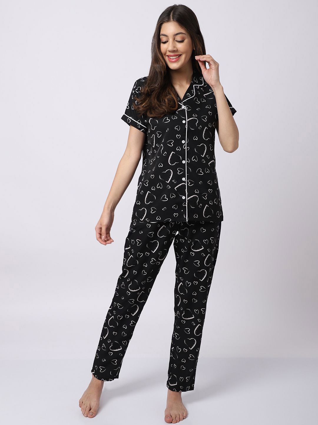 

Boston Club Women Printed Night suit, Black