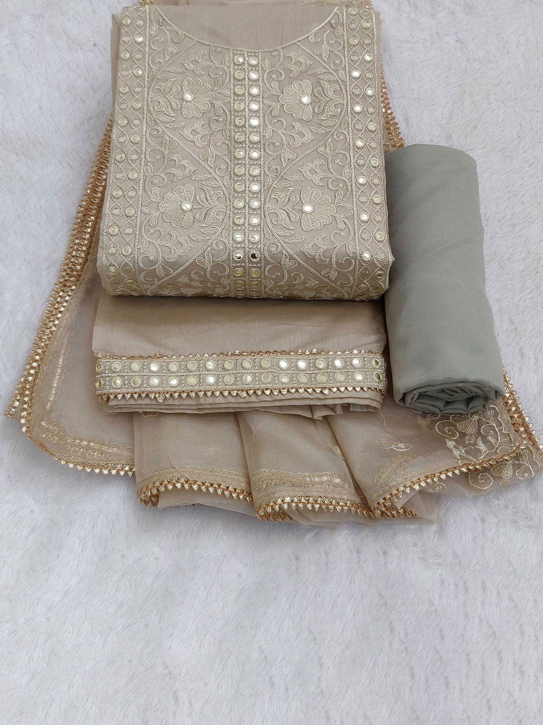 

TAVAS Embroidered Unstitched Dress Material, Brown