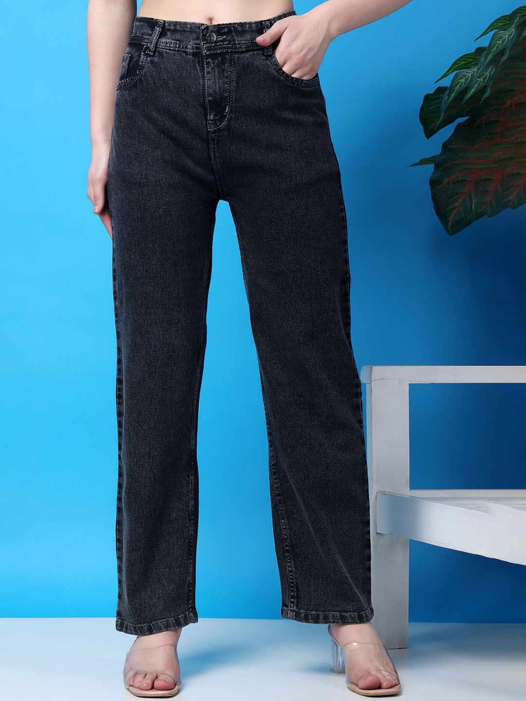 

EDITLOOK Women Boyfriend Fit Stretchable Jeans, Black