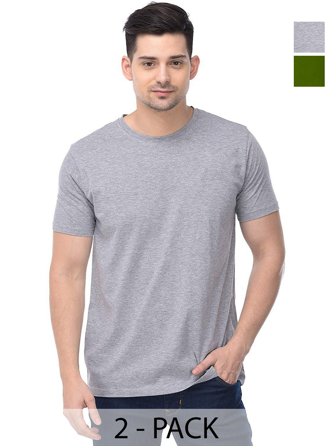 

COLOR CAPITAL Unisex Pack Of 2 Solid Round Neck Cotton T-shirts, Green