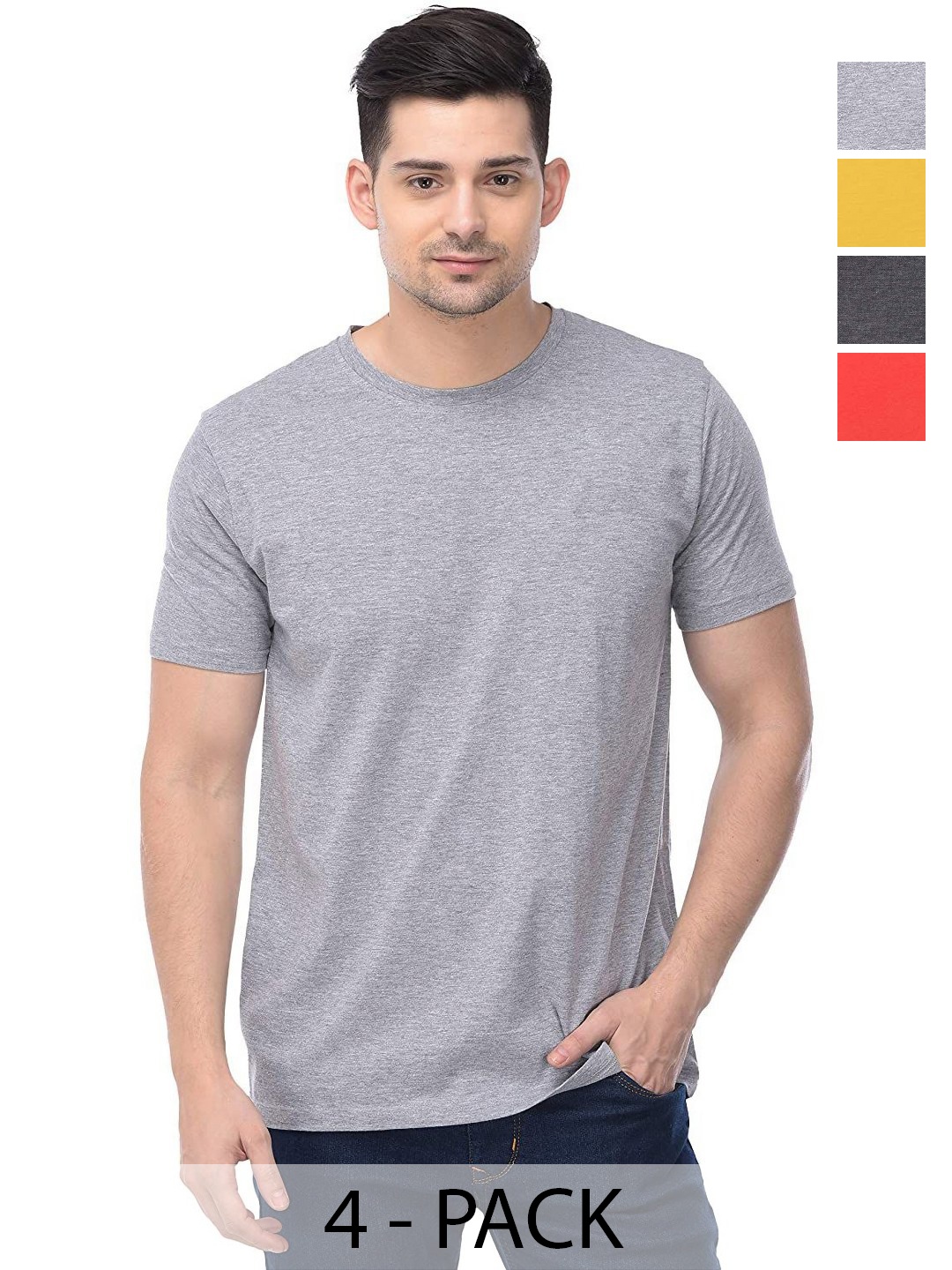

COLOR CAPITAL Unisex Pack Of 4 Cotton T-Shirts, Grey