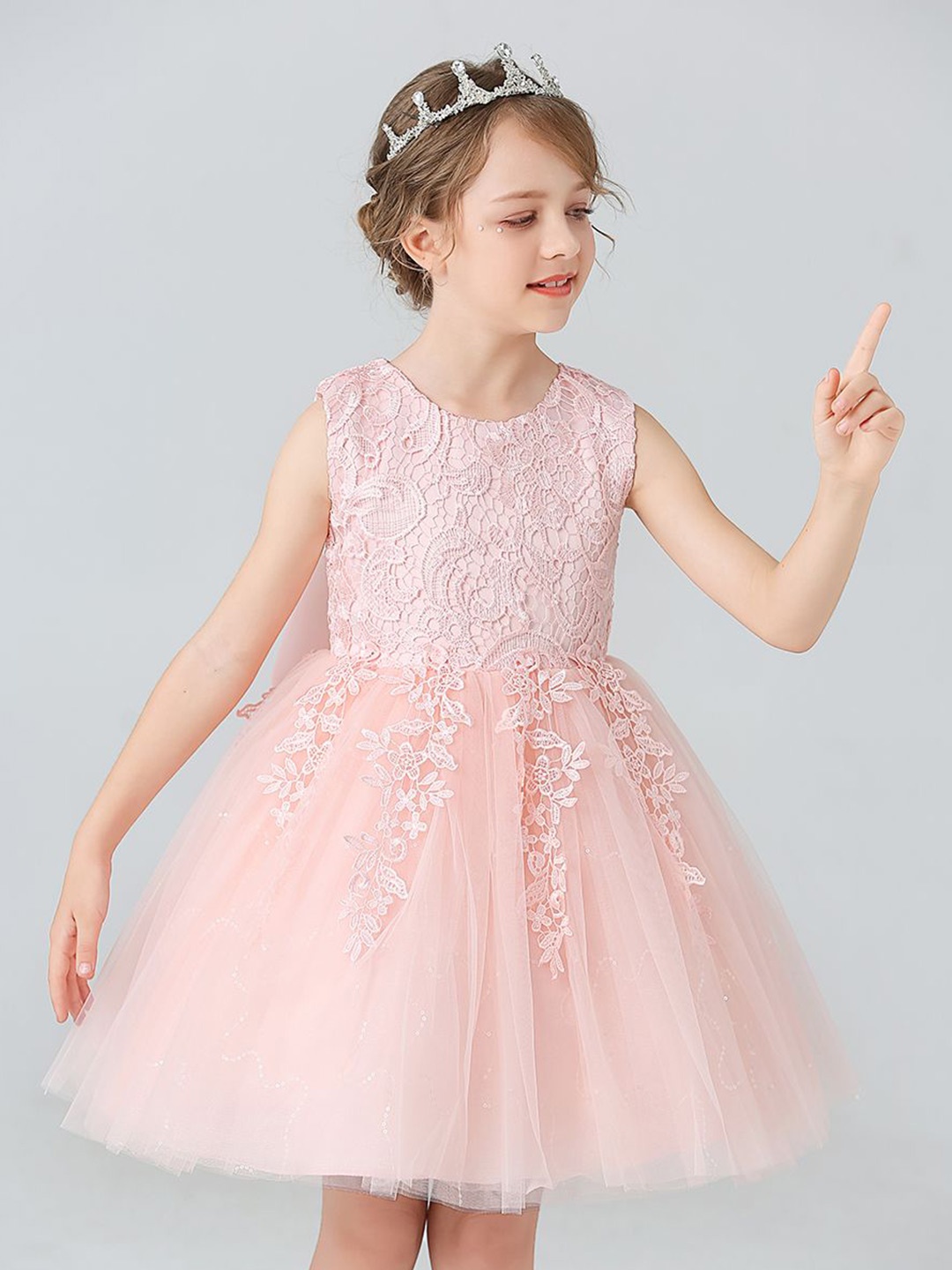 

JC SPARKLE Girls Lace Detail Fit & Flare Dress, Peach