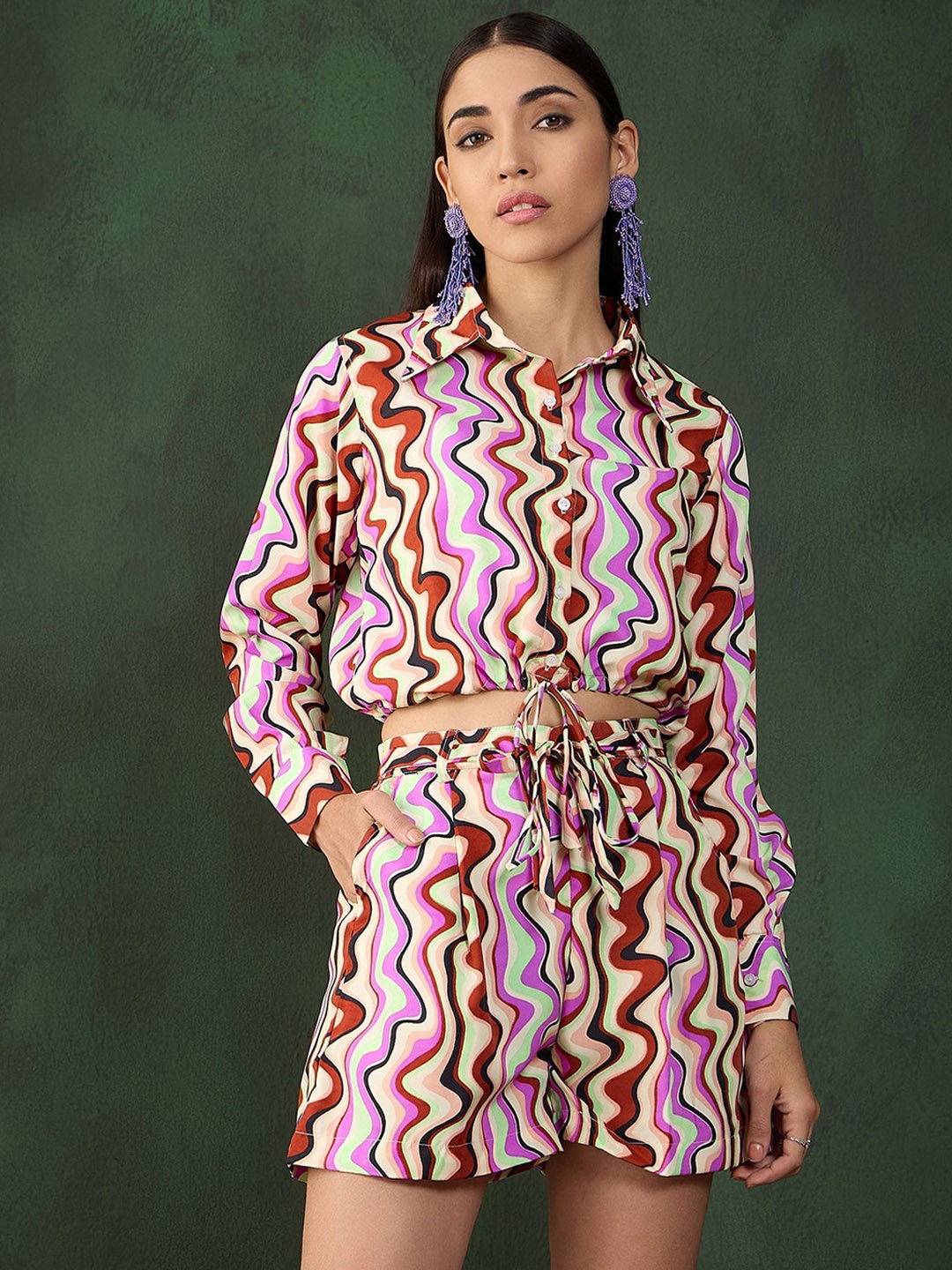 

all about you Printed Top & Shorts Co-Ord Set, Purple