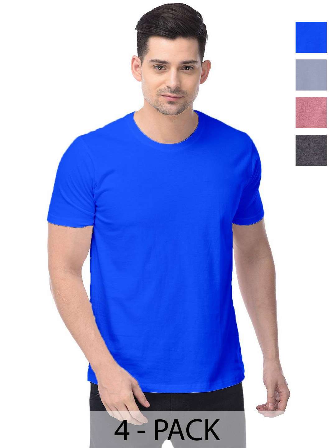 

COLOR CAPITAL Unisex Pack Of 4 Solid Round Neck Cotton T-shirts, Pink