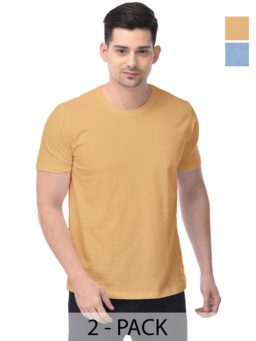 

COLOR CAPITAL Unisex Pack Of 2 Solid Round Neck Cotton T-shirts, Na