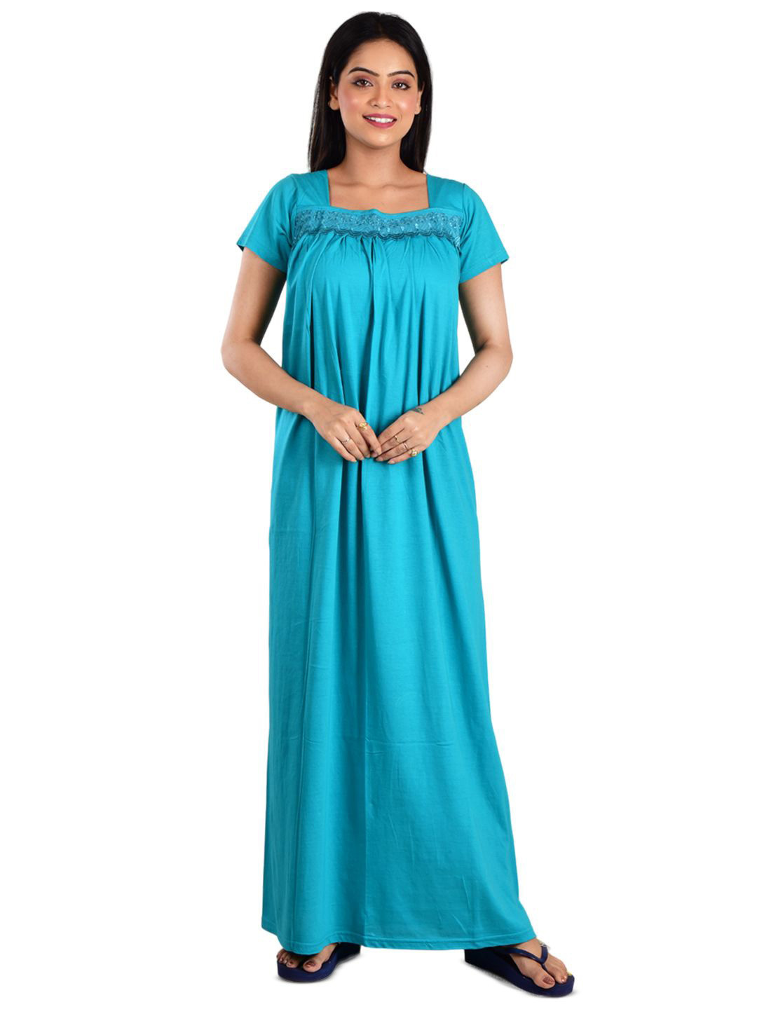 

DUI KONNA Women Solid Printed Maxi Nightdress, Sea green