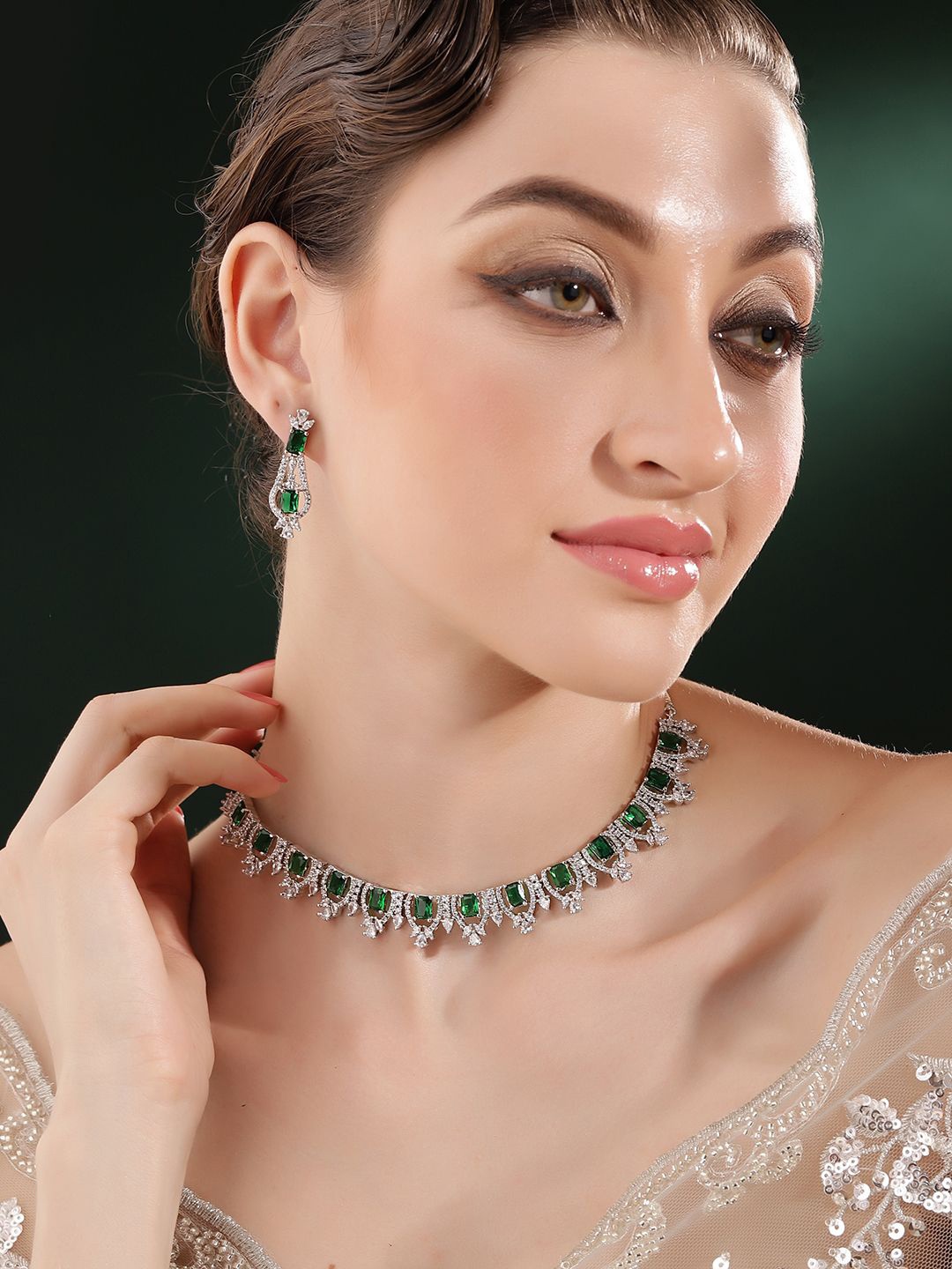 

Priyaasi Silver Plated American Diamond Studded Jewellery Set