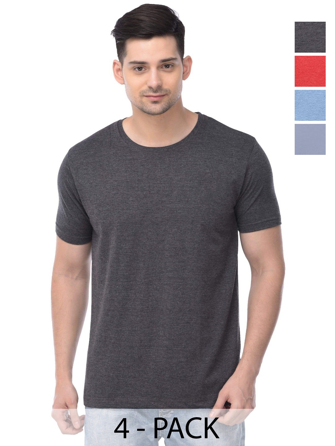 

COLOR CAPITAL Unisex Pack Of 4 Solid Round Neck Cotton T-shirts, Grey