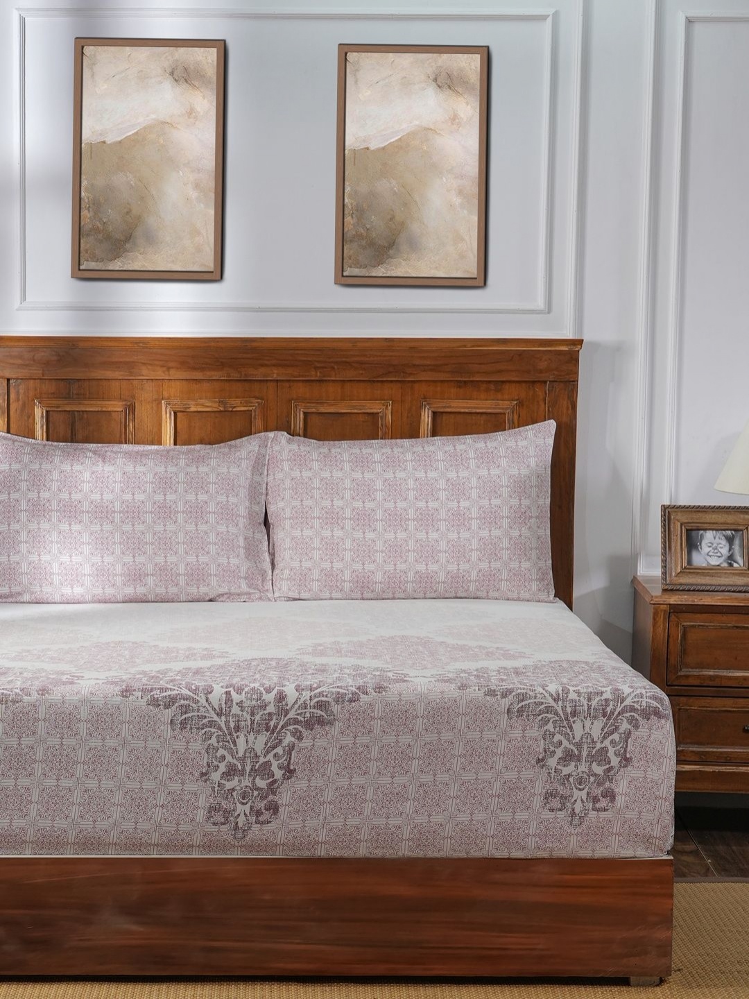 

MASPAR Acanthus Serenity Pink Printed 400TC Pure Cotton Double King Bedsheet Set