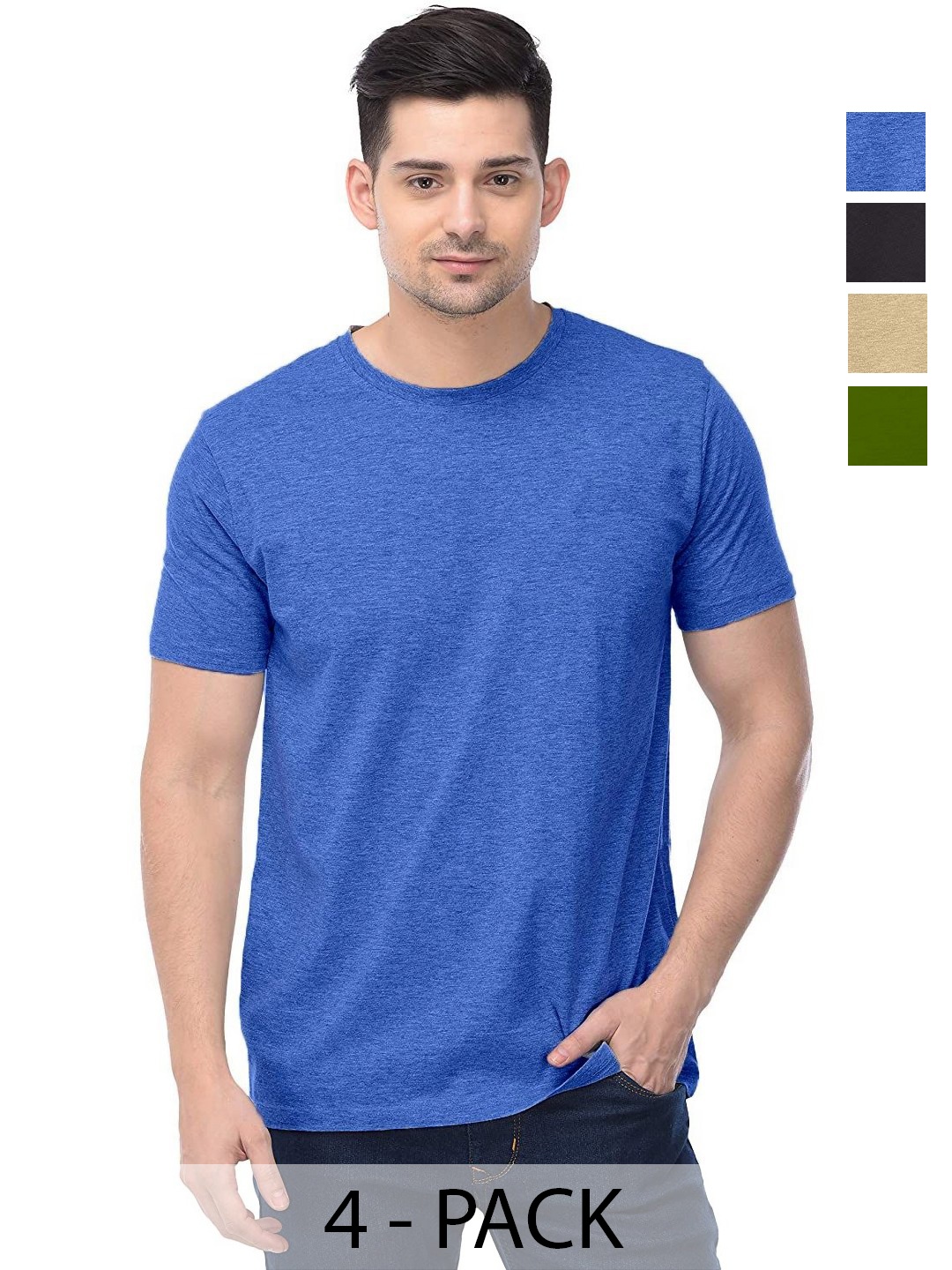 

COLOR CAPITAL Unisex Pack Of 4 Solid Round Neck Cotton T-shirts, Na
