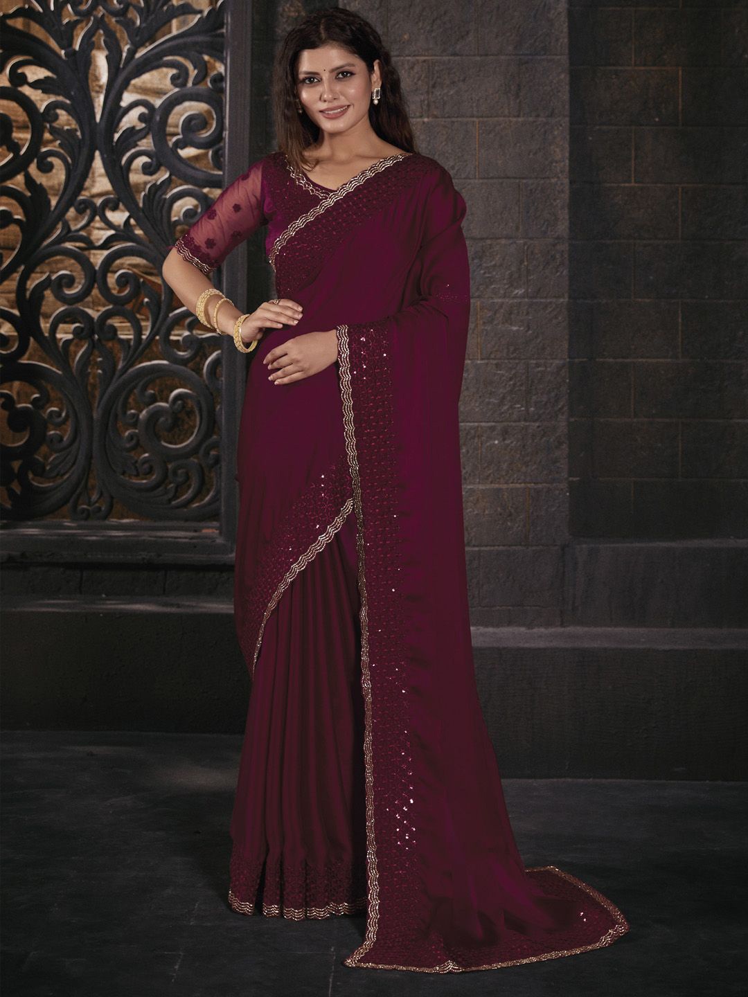 

Anouk Beads and Stones Pure Chiffon Saree, Pink