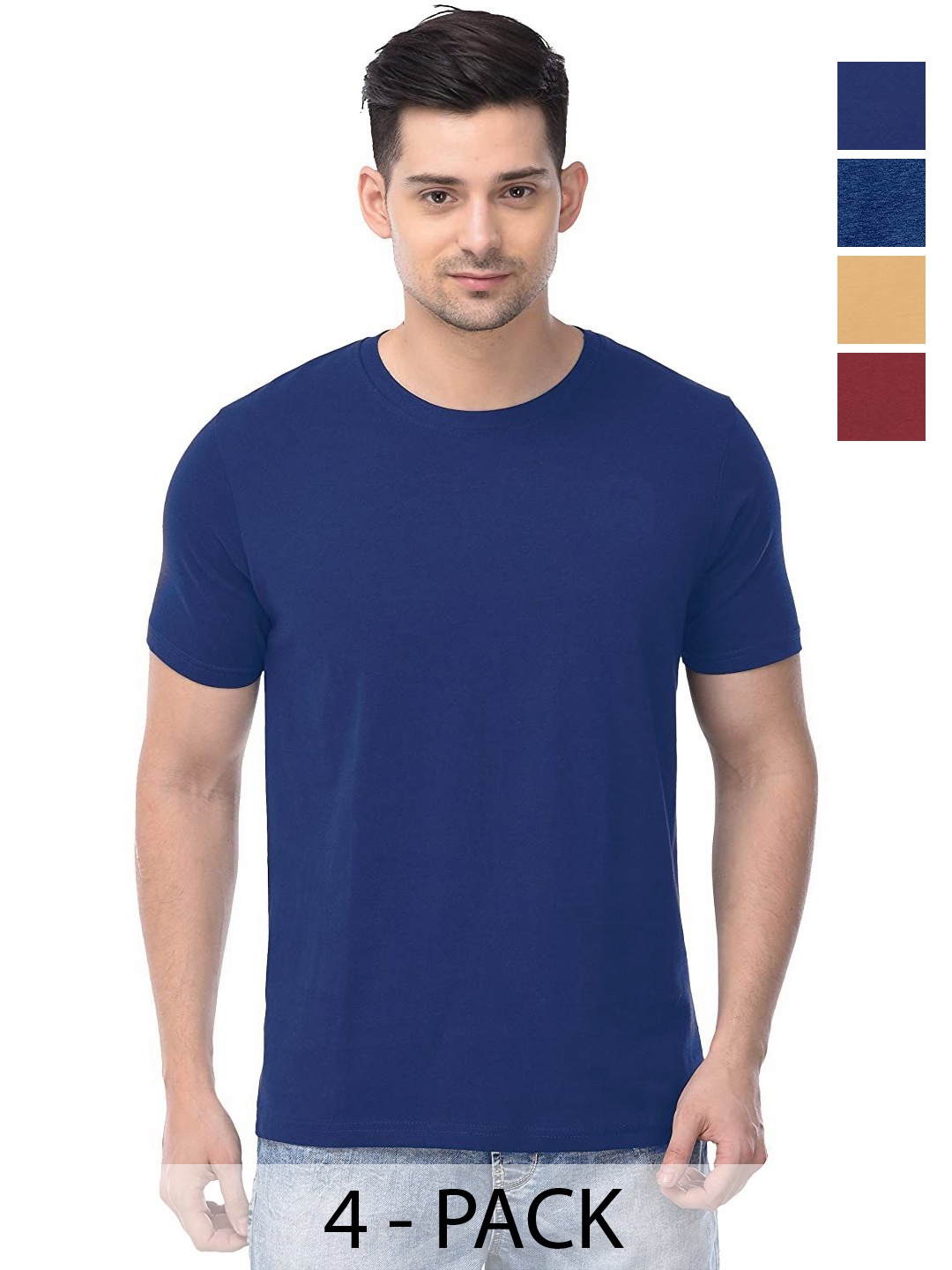 

COLOR CAPITAL Unisex Pack Of 4 Cotton T-Shirts, Navy blue