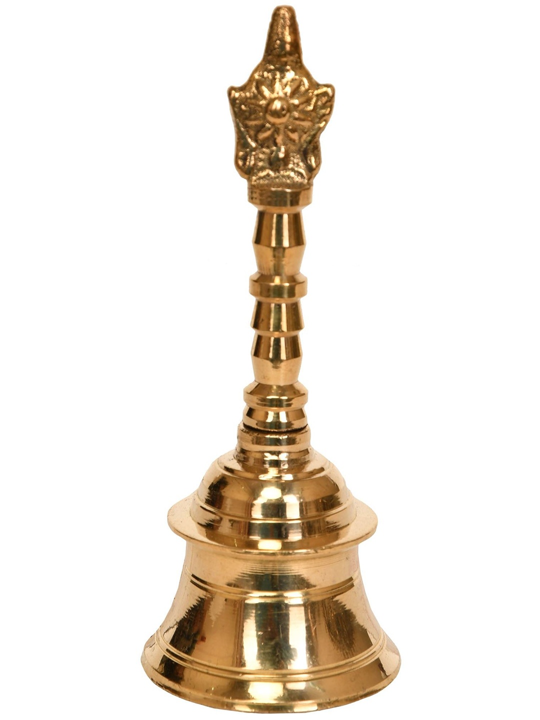 

Exotic India Vaishnava Handheld Bell with Conch and Chakra In Brass, Gold
