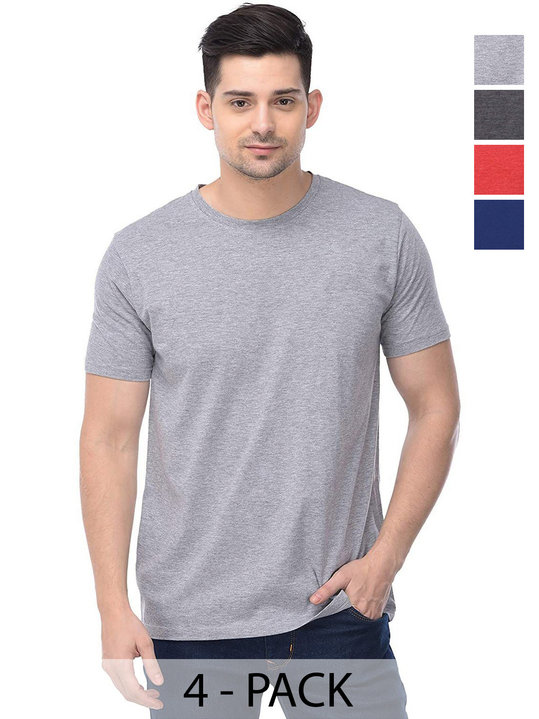 

COLOR CAPITAL Unisex Pack Of 4 Solid Round Neck Cotton T-shirts, Na