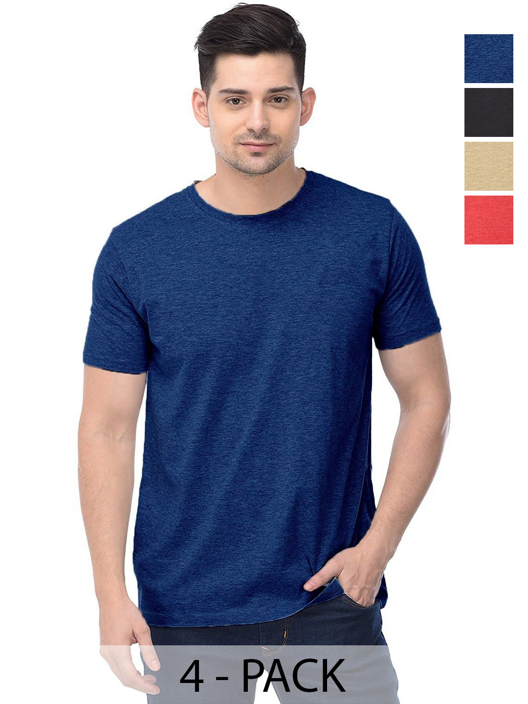 

COLOR CAPITAL Unisex Pack Of 4 Solid Round Neck Cotton T-shirts, Na