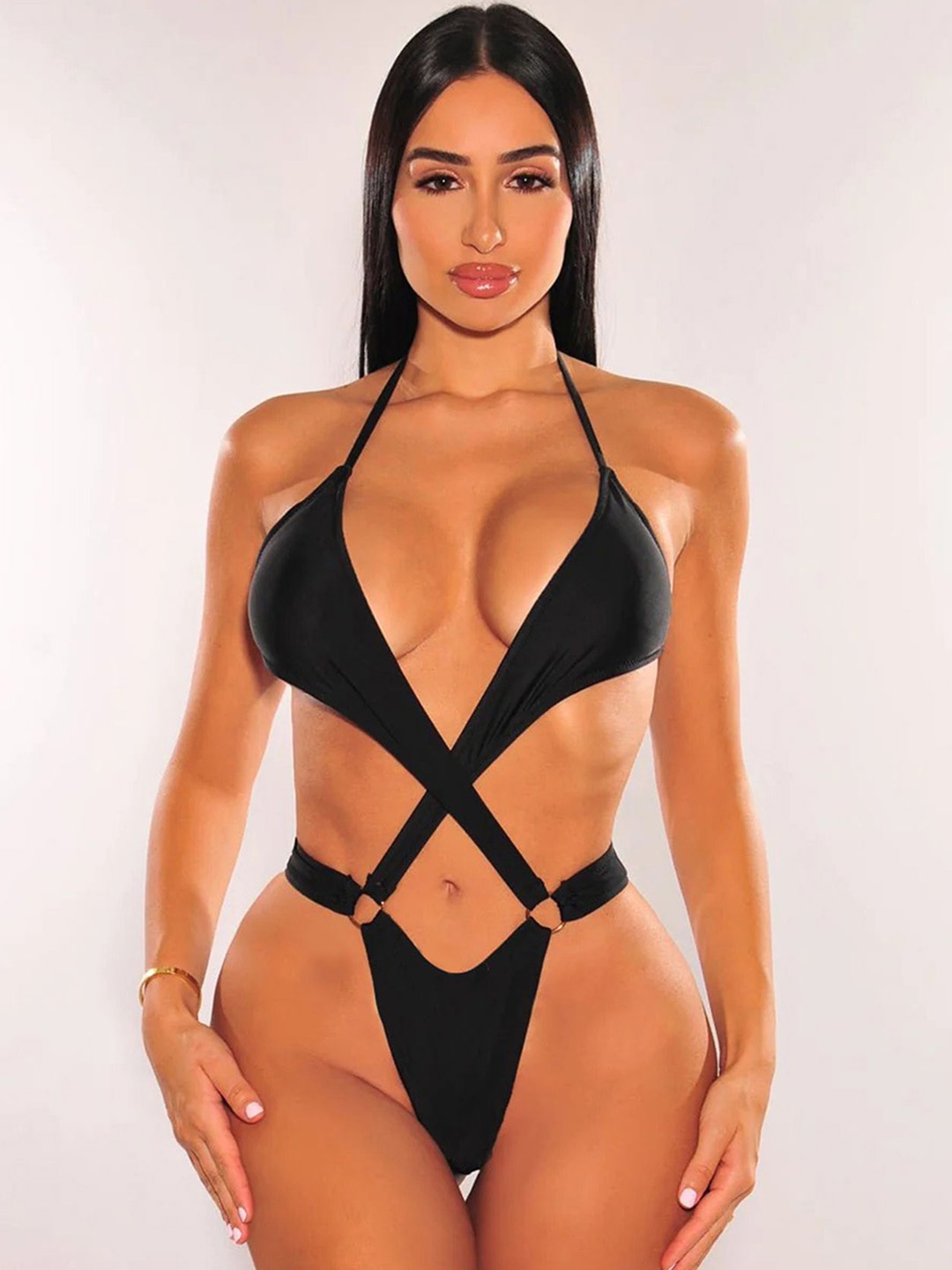 

LULU & SKY Cut-out Detail Halter Neck Swimsuit, Black