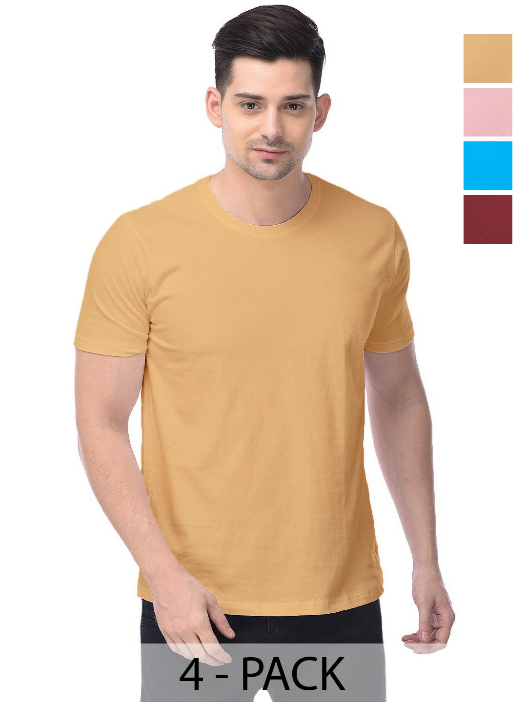 

COLOR CAPITAL Unisex Pack Of 4 Cotton T-Shirts, Yellow