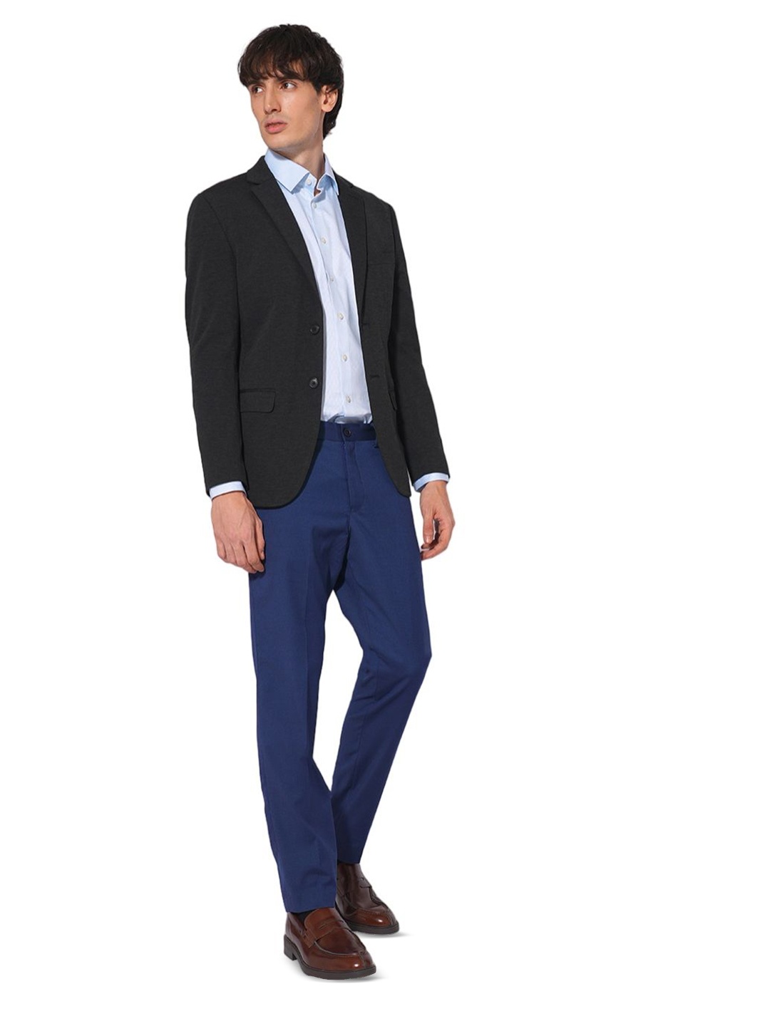 

SELECTED Men Spread Collar Solid Cotton Slim Fit Formal Shirt, Blue
