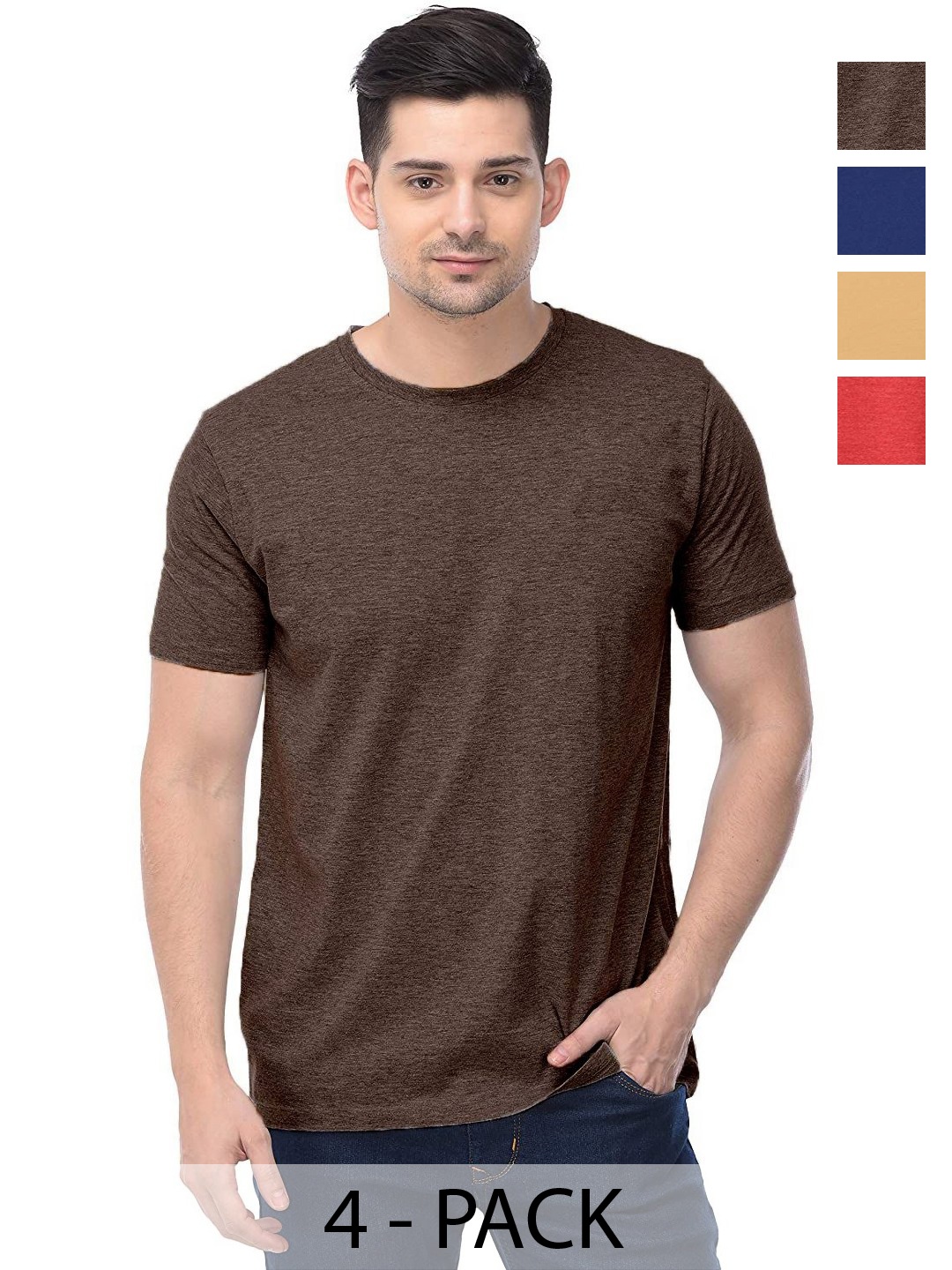 

COLOR CAPITAL Unisex Pack Of 4 Solid Round Neck Cotton T-shirts, Na