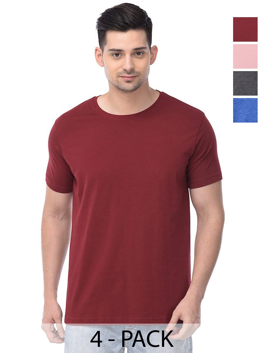 

COLOR CAPITAL Unisex Pack Of 4 Cotton T-Shirts, Maroon
