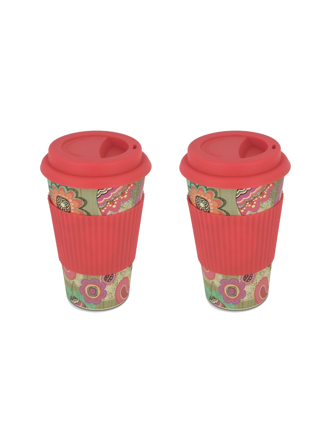 

Freelance Orange & Beige 2 Pieces Floral Bamboo Travel Cups and Mugs