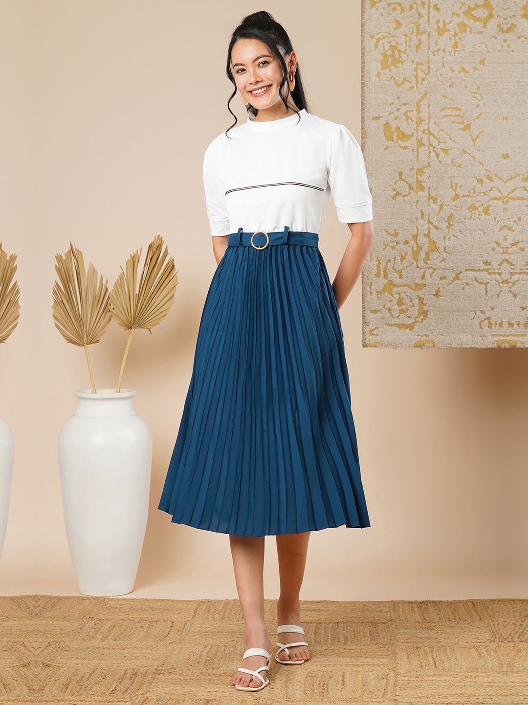 

CARTYSHOP Crepe Fit & Flare Midi Dress, Teal