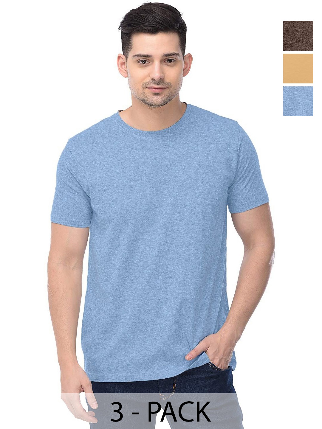 

COLOR CAPITAL Unisex Pack Of 3 Solid Round Neck Cotton T-shirts, Na