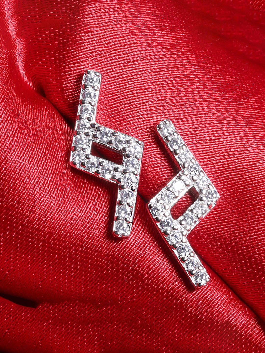 

DEESSA Rhodium Plated Contemporary Cubic Zirconia Studs, Silver