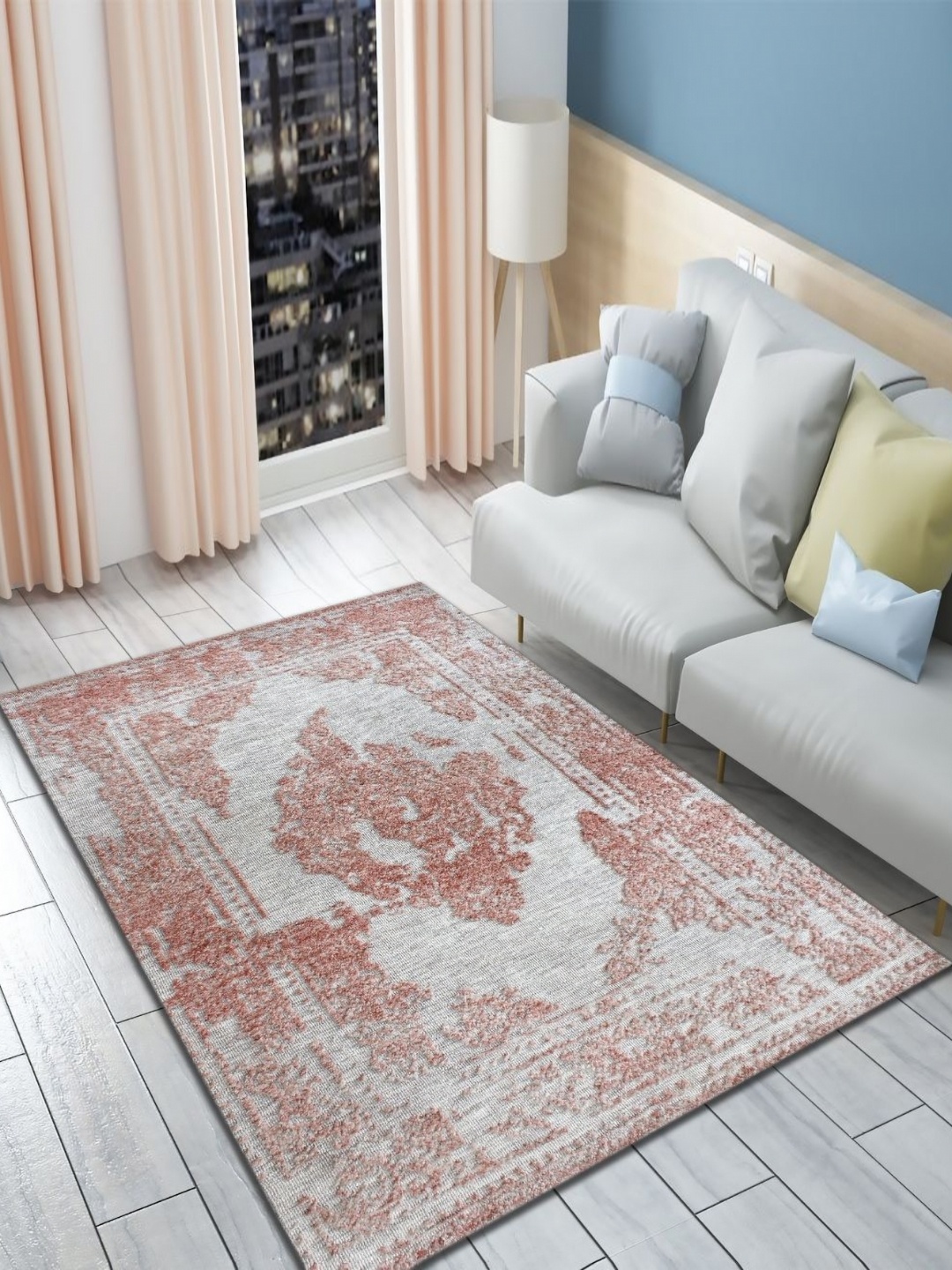 

MULTITEX Beige & Cream-Coloured Floral Anti-Skid Carpet