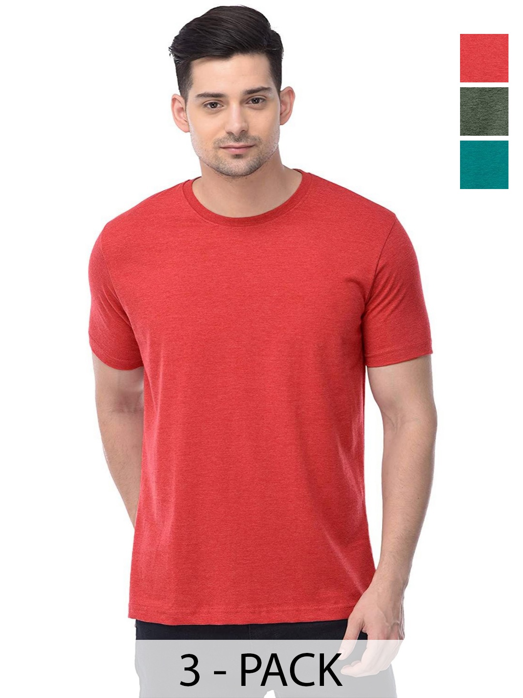 

COLOR CAPITAL Unisex Pack Of 3 Solid Round Neck Cotton T-shirts, Red