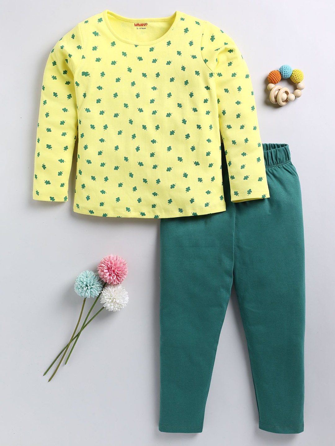 

MIMINO Girls Printed Trousers, Yellow