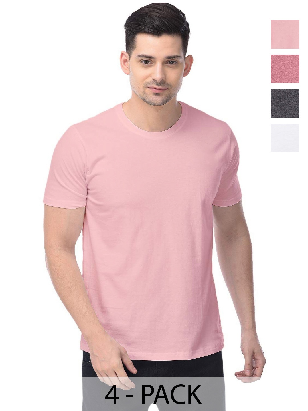 

COLOR CAPITAL Unisex Pack Of 4 Solid Round Neck Cotton T-shirts, Na