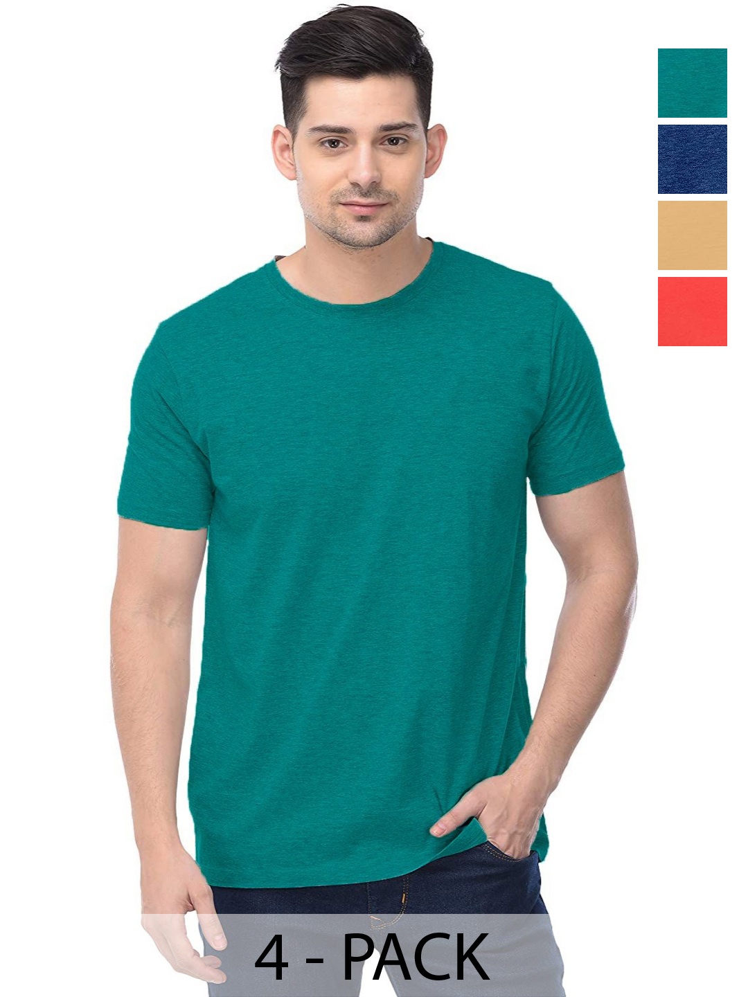 

COLOR CAPITAL Unisex Pack Of 4 Cotton T-Shirts, Teal