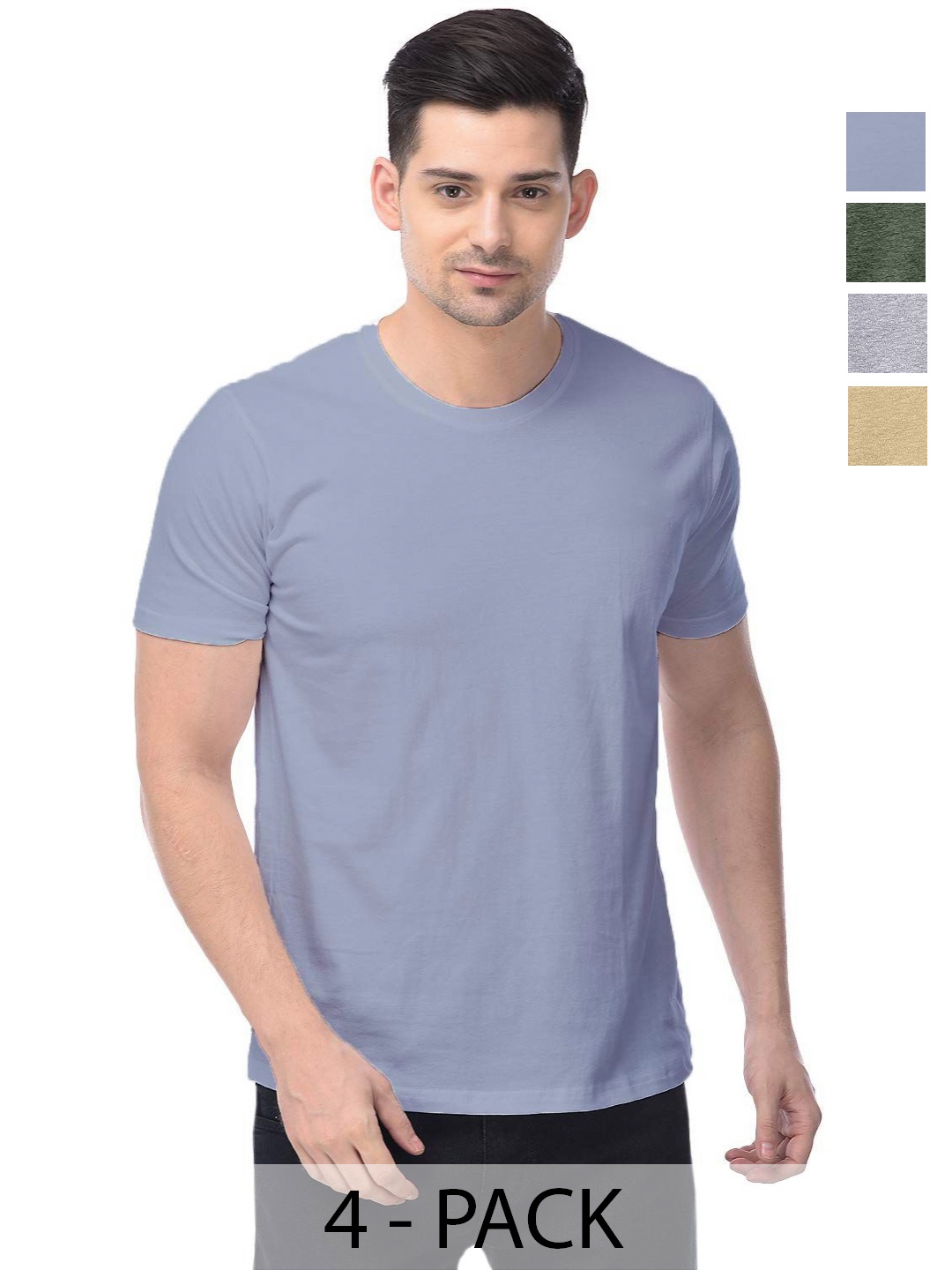 

COLOR CAPITAL Unisex Pack Of 4 Solid Round Neck Cotton T-shirts, Na