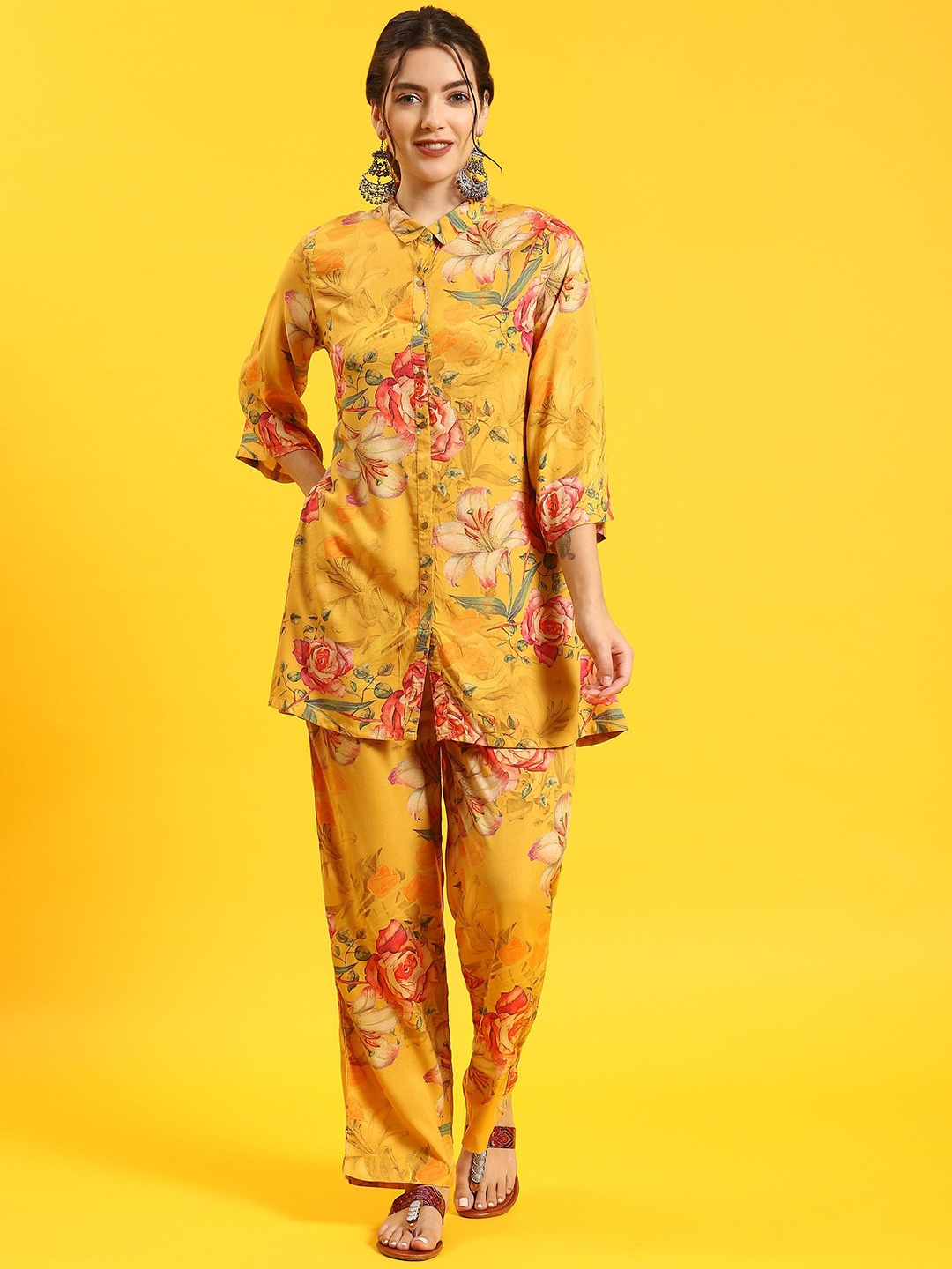 

Shree Floral Printed Tunic With Trousers, Mustard