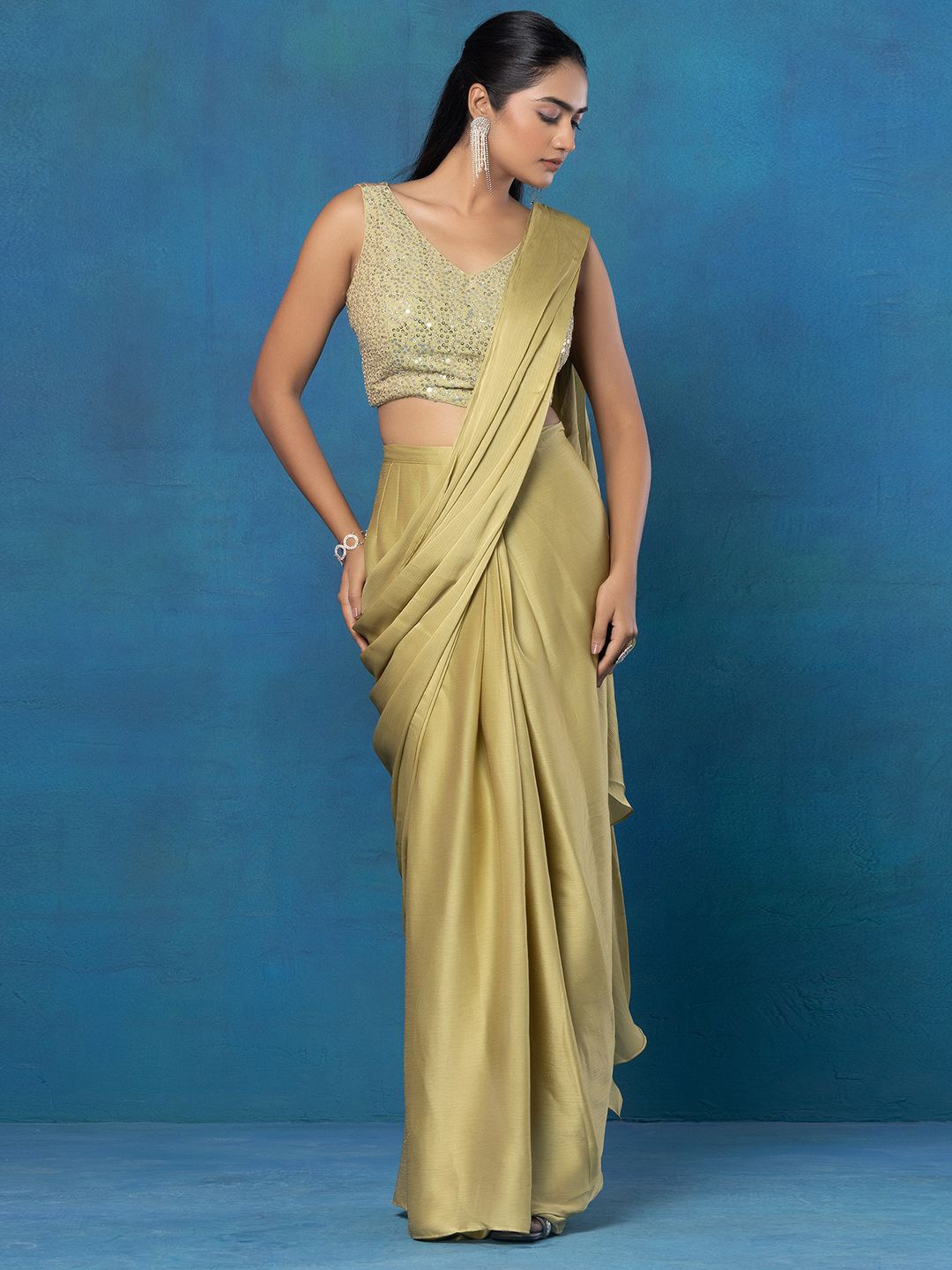 

Indya Luxe Ready to Wear Saree, Green