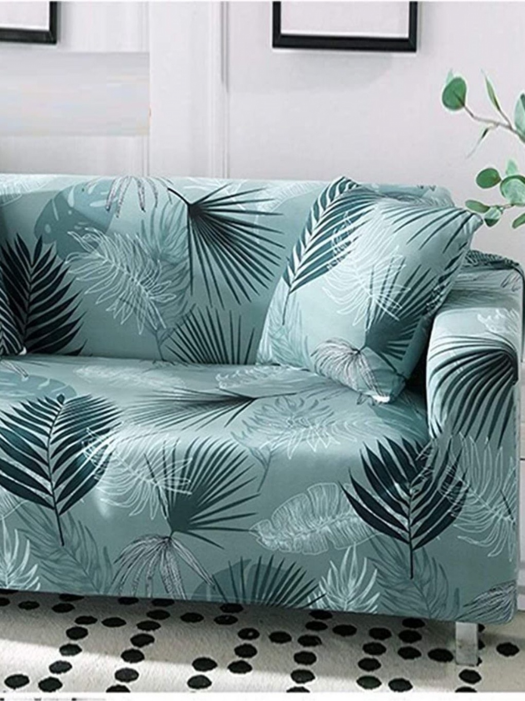 

MULTITEX Teal Green & Black Tropical Printed 3 Seater Sofa Cover With Arms